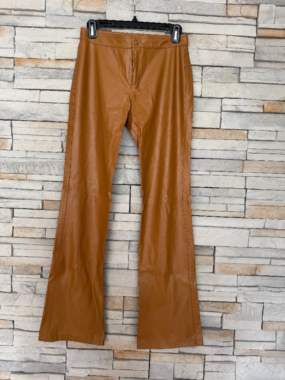 Zara Trafaluc Vintage Y2K Camel Brown Faux Leather Flare Pants Size 4 / 36